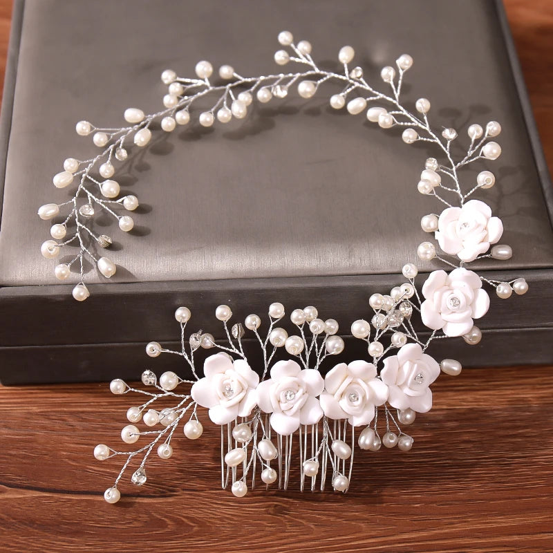 Wedding Hair Combs Bridal Hair Accessories For Women Hair Jewelry Silver Color Pearl Rhinestone Head Jewelry Women Accessoriesx