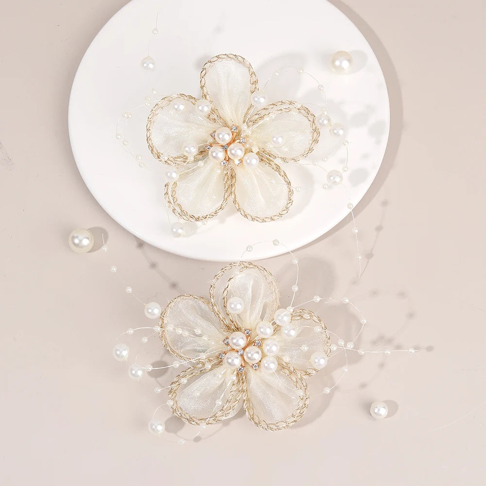 2Pcs Chiffon Floral Hairpins Sweet Flower Coral Fairies Hair Clip Princess BarrettesFor Girl Kids Women Accessories Headwear