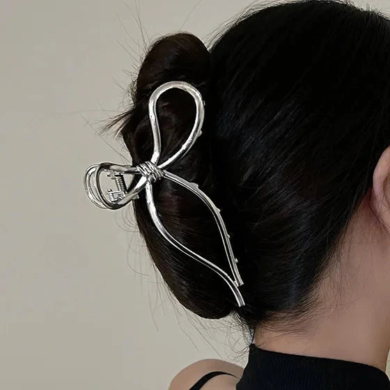 Bow Metal Hair Claw Clip  Gold Silver Girls and ladies hair up