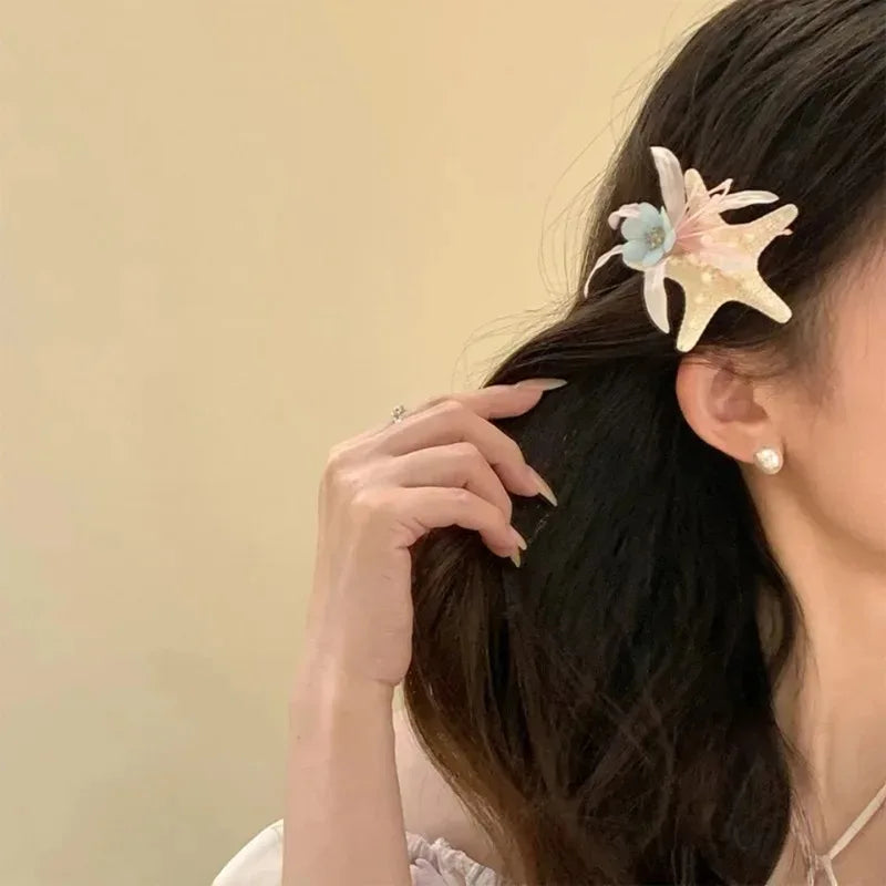 Cute Ocean Starfish Hair Claw Flower Starfish Shell Hairpins Crab Hair Clips for Woman girls Vacation Beach Hair Accessories cruise holiday party special occasion