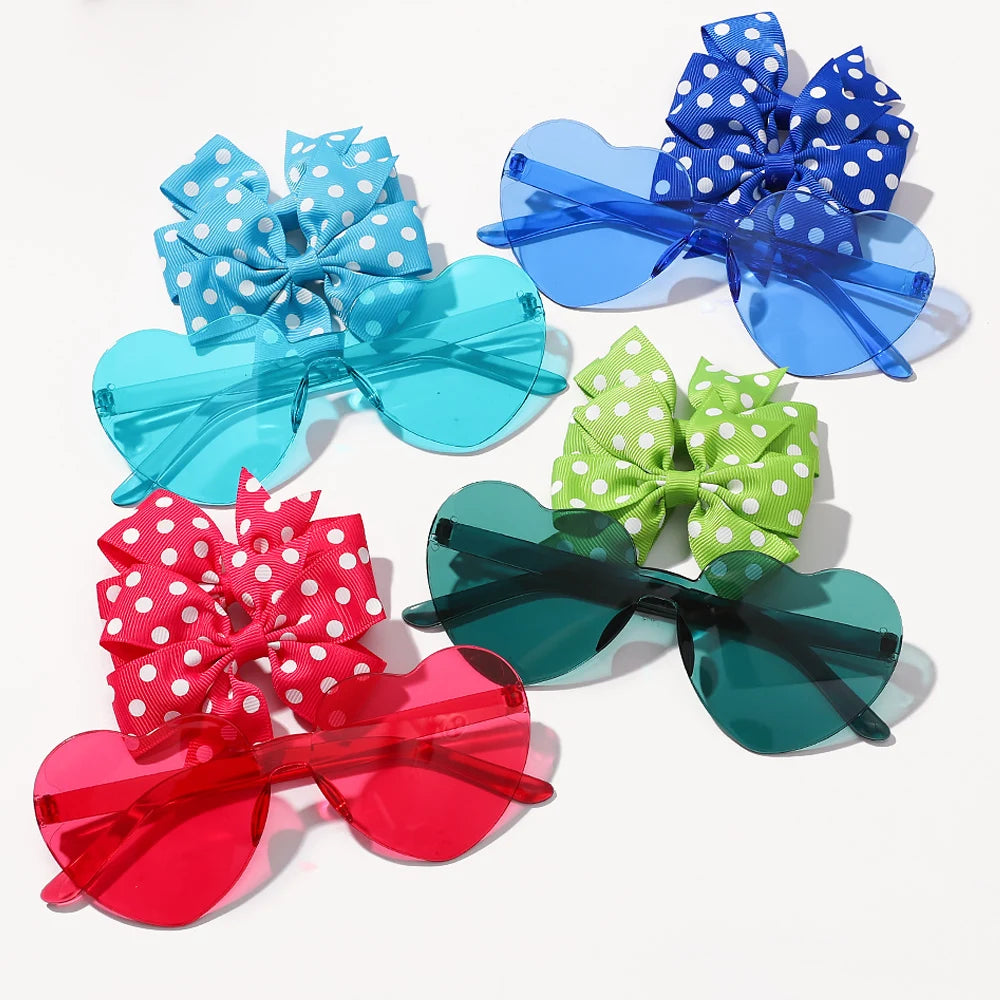 3Pcs/Pack Solid Dot Hair Bows Clip Girls Boutique Bowknot Hair Clips Kids Colorful Heart Sun Glasses Children Hair Accessories toddler photo shoot prop sent without the card packaging