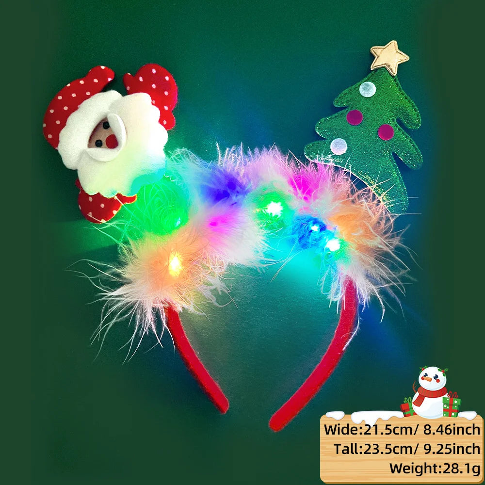 Christmas Candy Cane Headband LED Festive Party Hair Hoop Costume Headwear Glitter Tinsel Hairband Novelty Holiday Photo Prop