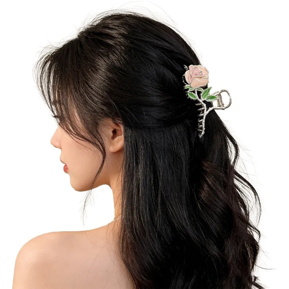 Fashion Metal Flower Hair Clips Exquisite Lily Tulip Rose Shark Clip Advanced Non-Slip Hair Claw Hair Accessories