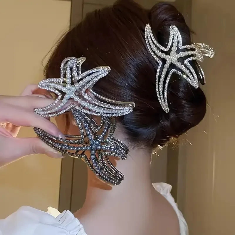 starfish hair claw clip sparkling rhinestones