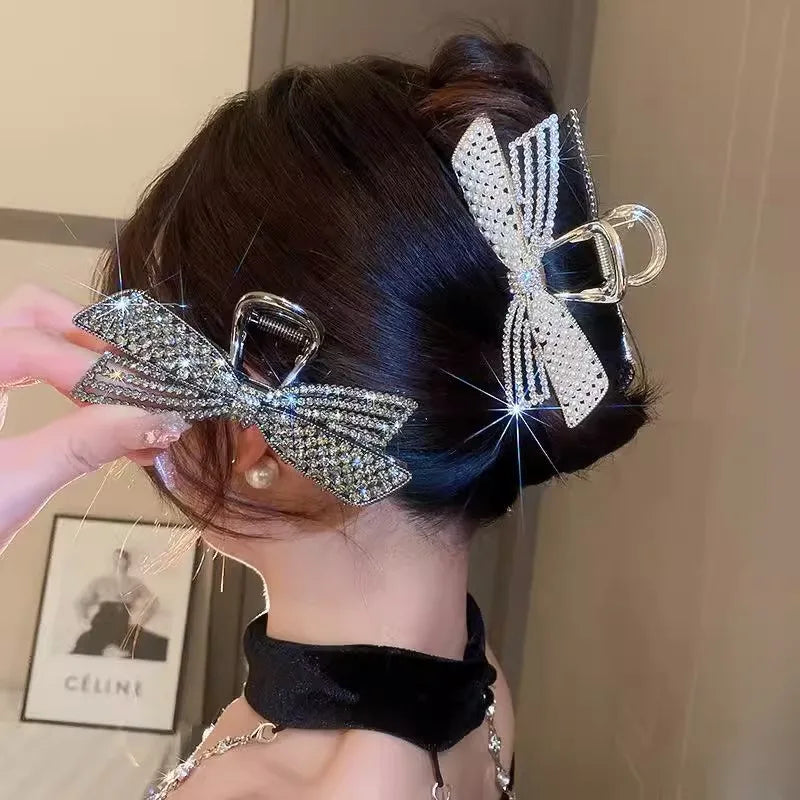 Women's Hair Claw Clip  Pearl Rhinestone Bow Shiny Metal For Girls ladies very pretty