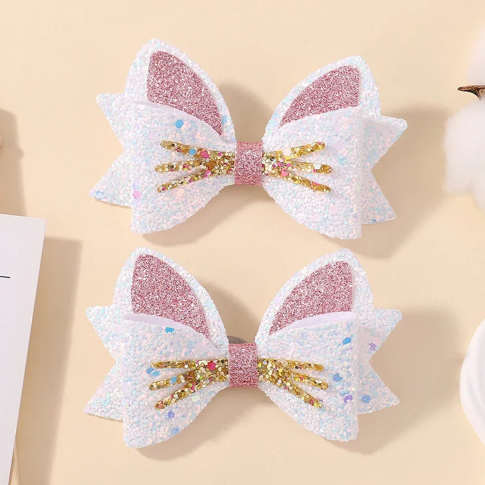 2Pcs/Set Gold pussy Cat Ear Hair Clips for Baby Girls Glitter Cartoon Animal Hairpin Barrettes Lovely Headwear Hair Accessories fancy dress