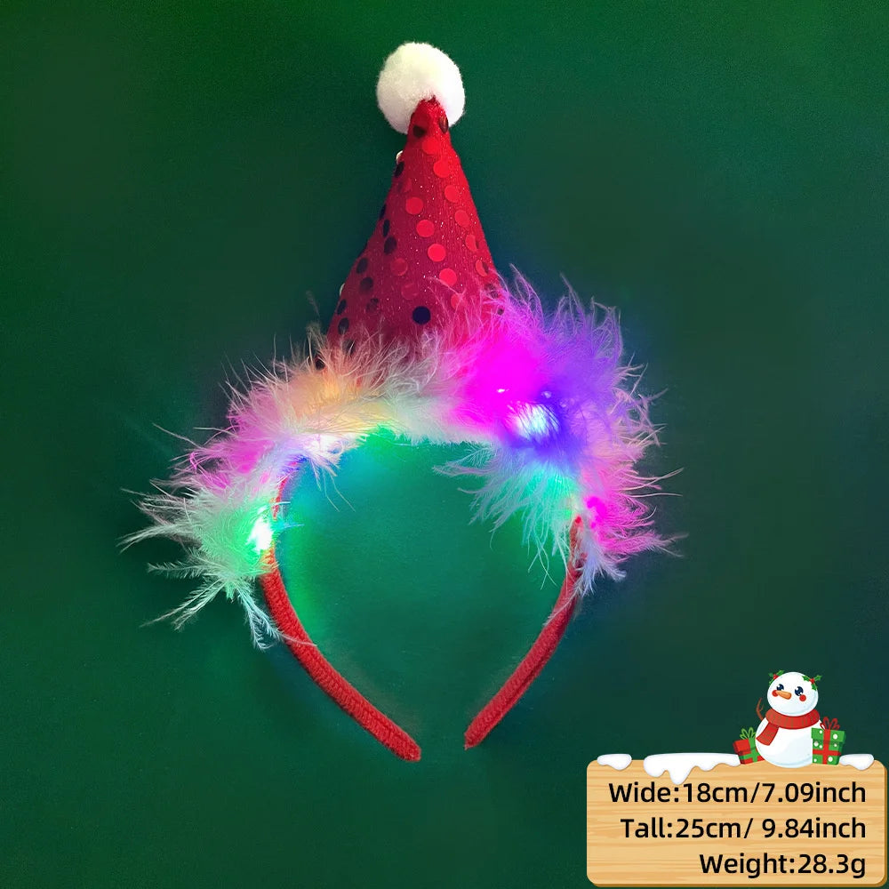 Christmas Candy Cane Headband LED Festive Party Hair Hoop Costume Headwear Glitter Tinsel Hairband Novelty Holiday Photo Prop