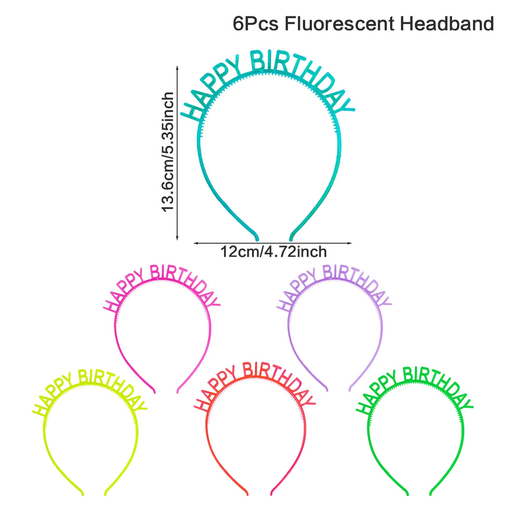 6PCS Glow Party Supplies Luminous Headband Glow in the Dark Birthday Party Decoration Hair Accessories Fluorescent Hair Bands festival disco happy birthday