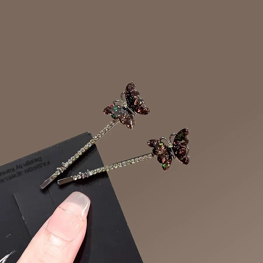 2Pcs/set Super Fairy Rhinestone Butterfly Hairpins Cute and Sweet Women's Bangs Side Clip Korean Style Hair Clip Headdress