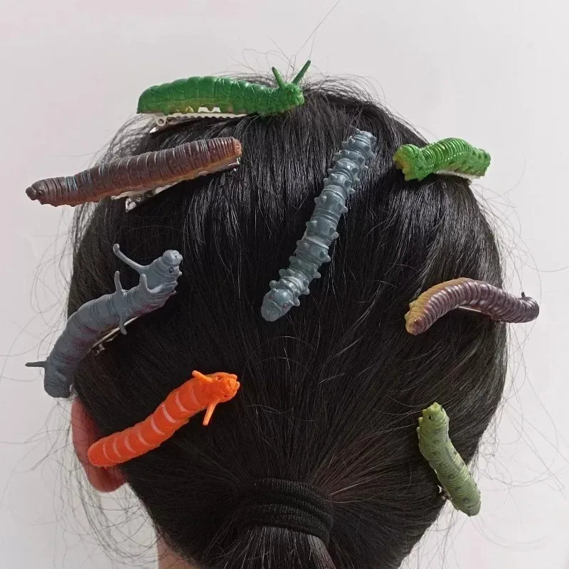 1/10pcs 3D Caterpillar Hair Clips Novelty Insect Hairpins Halloween Prank Toys Creepy Crawlers Headwears Cosplay Adults Party