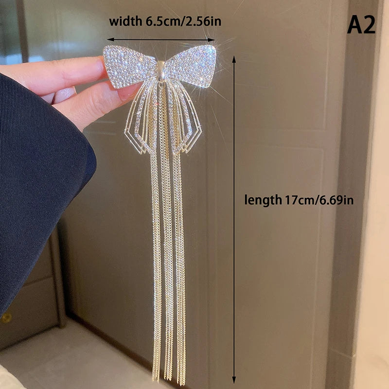 Rhinestone Bow Fringe Hair clip