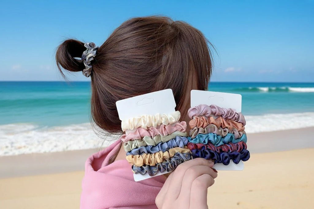 6pcs/lot Pure Silk Small Scrunchie Hair Bow Ties Ropes Bands Simple Satin Headwear Elastic Ponytail Holders For Women Girls bobbles