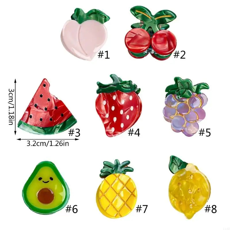 Hair Claw Delicate Mini Fruit Hair Claw for Teens Braids Side Bangs Hairpin avocado grapes strawberry pineapple melon peach lemon cherry fruits mini clips holidays party’s festival summer great for party bags cute for pool party holiday etc