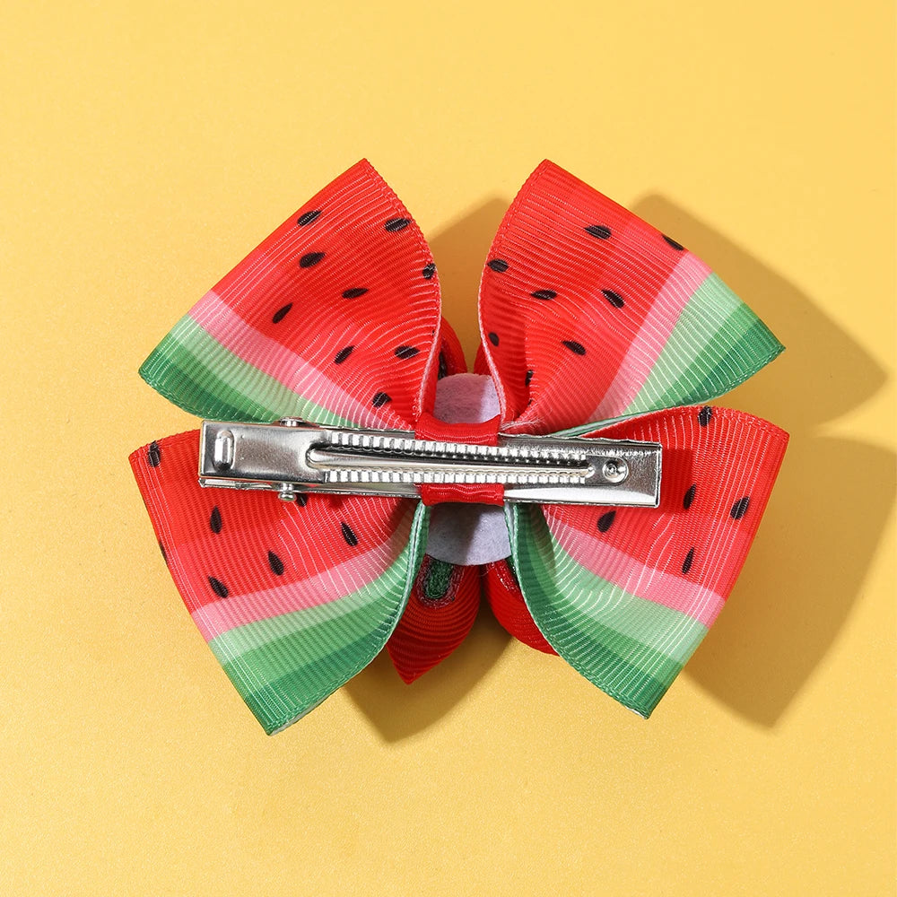 2Pcs Watermelon Bow Hair Clip Cute Fruit Flower Hairpin Ribbon Barrette For Girls Children Summer Headwear Headdress Accessories