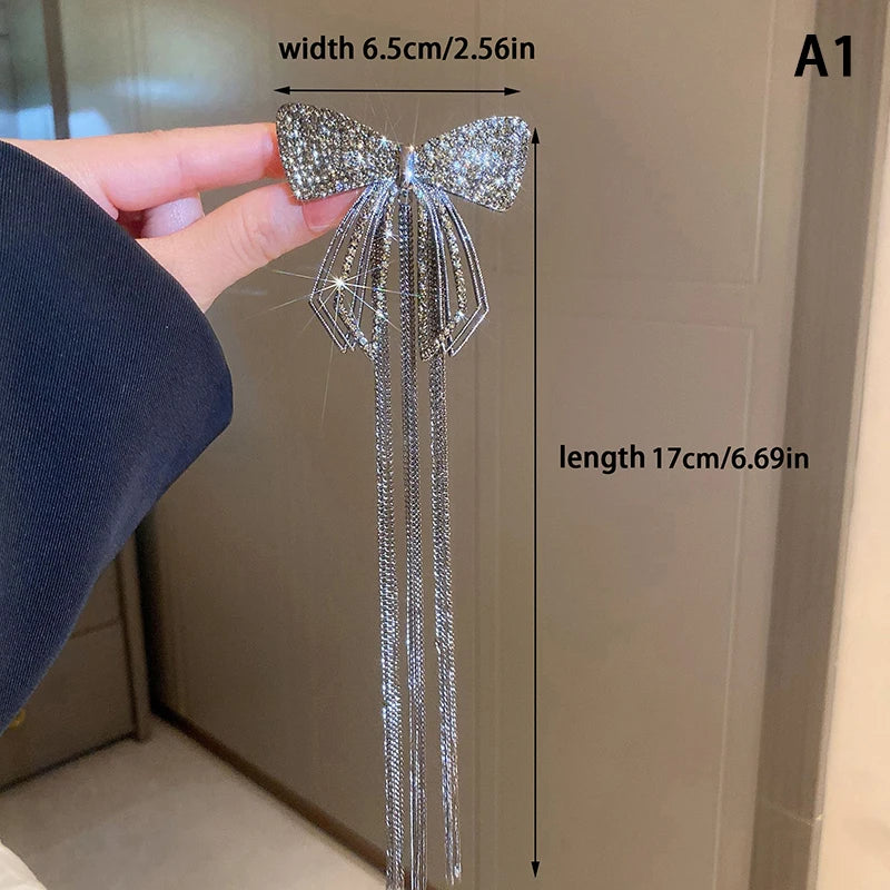 Rhinestone Bow Fringe Hair clip
