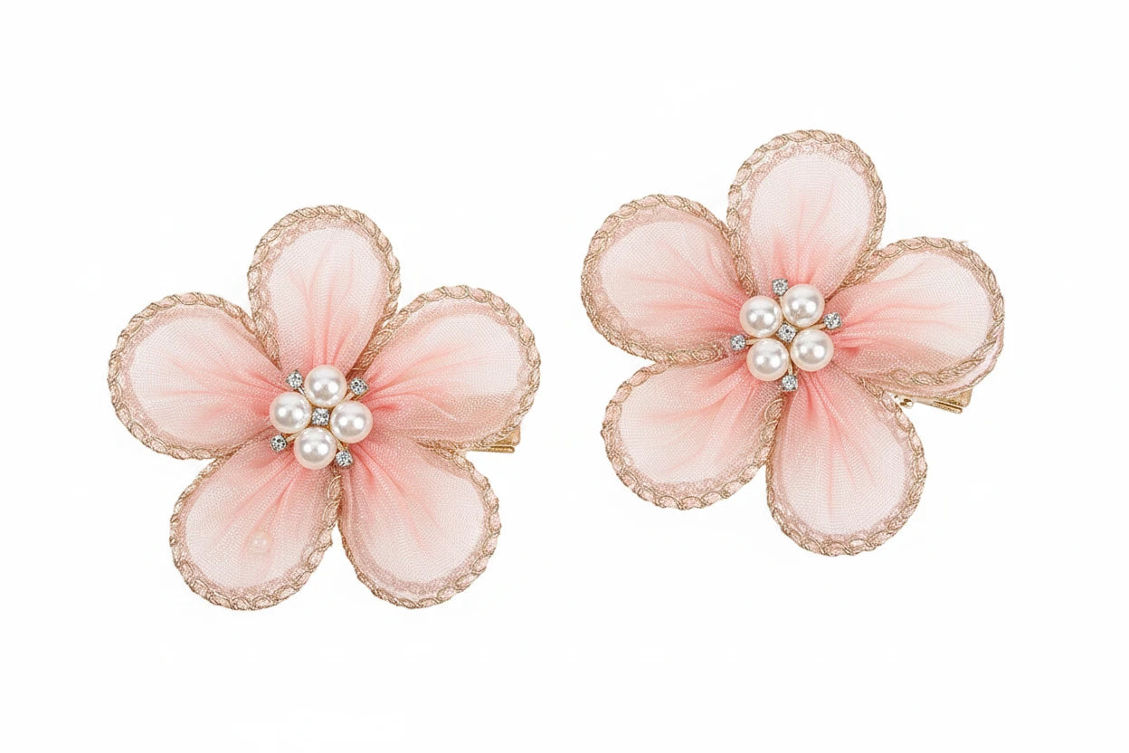 2Pcs Chiffon Floral Hairpins Sweet Flower Coral Fairies Hair Clip Princess BarrettesFor Girl Kids Women Accessories Headwear