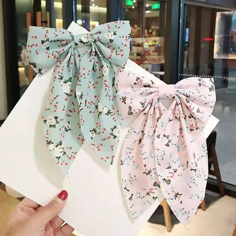 Bow Hair Clip Fashio Style Big Bow Ribbon Hair Tie Small Fresh Floral Hairpin Bowknot Hair Duckbill Clip Accessories pretty for holidays , special occasions
