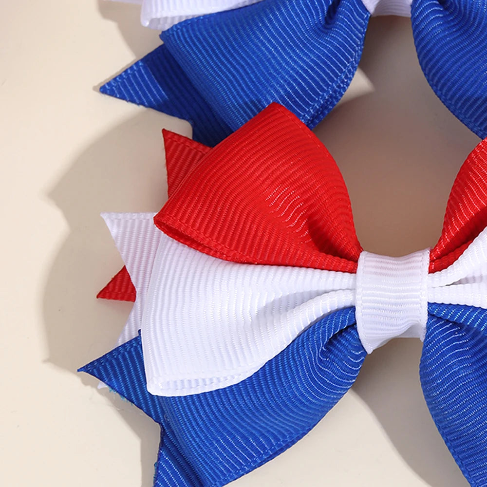 2Pcs USA Flag Bow Hair Clip Ribbon Patriotic American Flag Design Red White Blue Bow Barrettes For 4th Of July Party Accessories trip to America Florida New York holiday