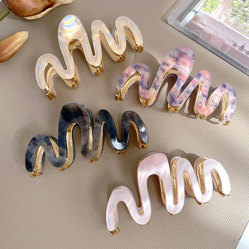 1pc New Acetic Acid claw  Clip High Quality Metal Grip Clip Wave Fashion Hair Grip Women's Premium Sense