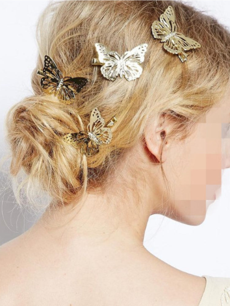 Shiny Butterfly Hair Clips Metal Golden Butterfly Hairpin Bridal Headpiece Bobby Pins Headdress Jewelry Styling Accessories Tool