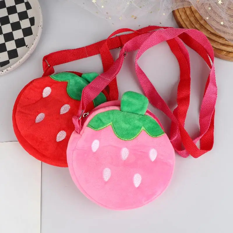 Adorable Cartoon Strawberry Plush Purse Crossbody Bag for Kids, Adults