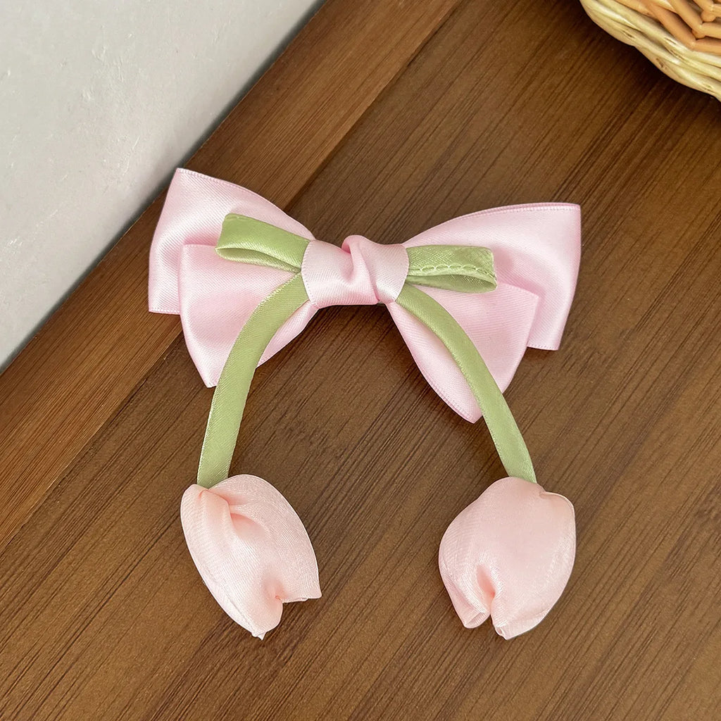 Beautiful Chiffon Tulip Hair Clips for Girls Light Pink Elegant Floral Hair Clips New Product Headwear Amsterdam trip tulips from Amsterdam holiday cruise