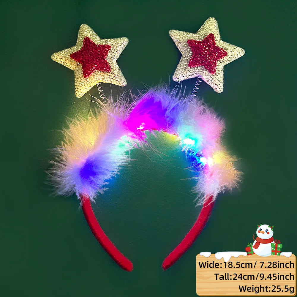 Christmas Candy Cane Headband LED Festive Party Hair Hoop Costume Headwear Glitter Tinsel Hairband Novelty Holiday Photo Prop
