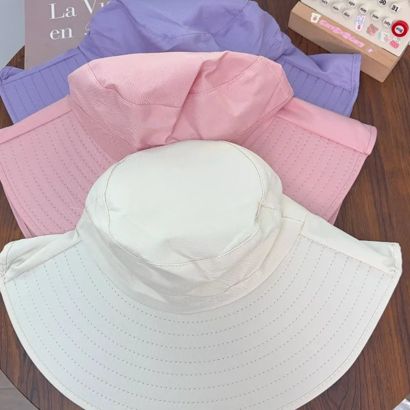 Women Large Brim UV Protection Sun Hat Summer Fiing Cap Breathable Outdoor Fishing Hiking Wide Brim Shawl Sunscreen Ponytail Cap