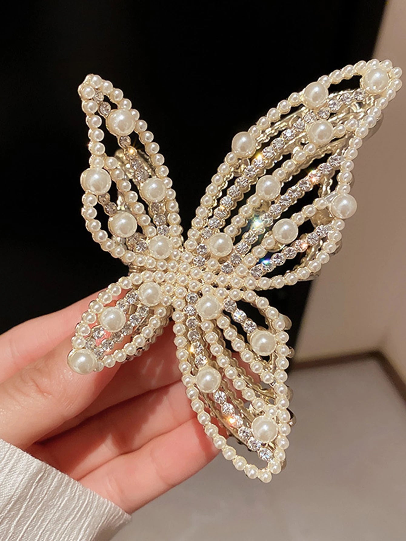 Butterfly Artificial Pearl Crystal Hair Claw clip