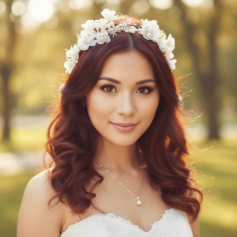 Hair Accessories White Bride Headdress Flower Forest Photography Headband Pearl Branch Wedding Hair Accessories Beach