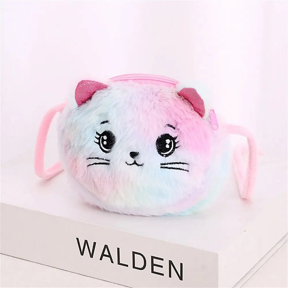 Rainbow Colour Cat Messenger Shoulder Bag Purse for Kids Mini Lovely Pockets Plush Stuffed Dolls Soft Handbags Gift for Girls little cute holiday bag
