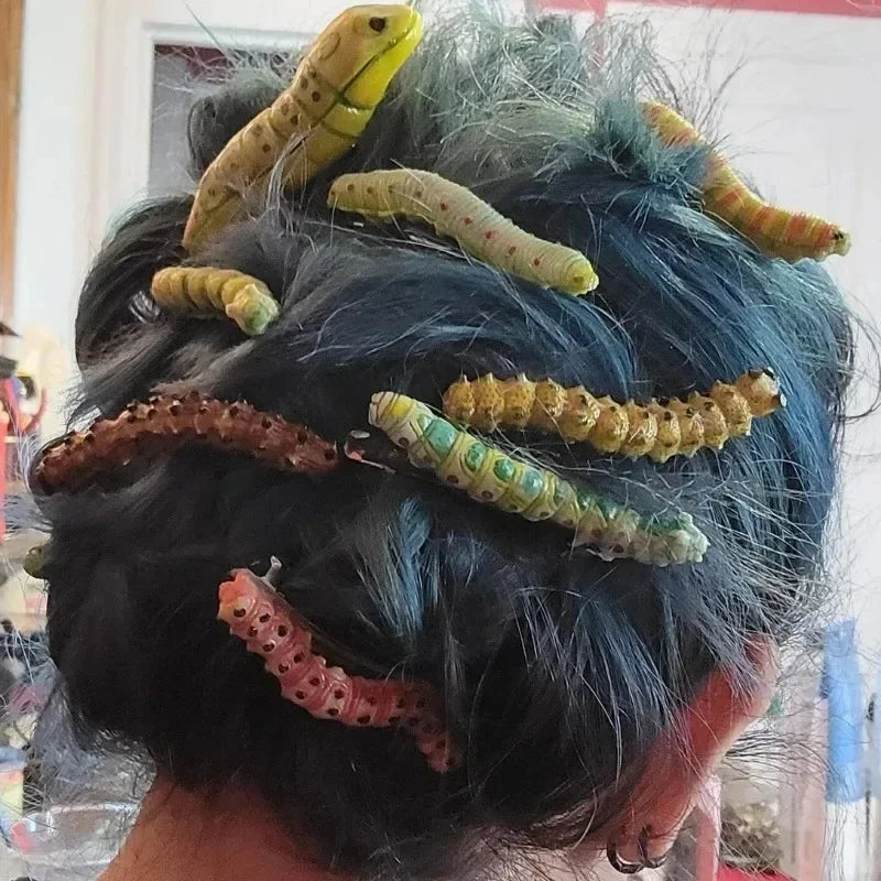 1/10pcs 3D Caterpillar Hair Clips Novelty Insect Hairpins Halloween Prank Toys Creepy Crawlers Headwears Cosplay Adults Party