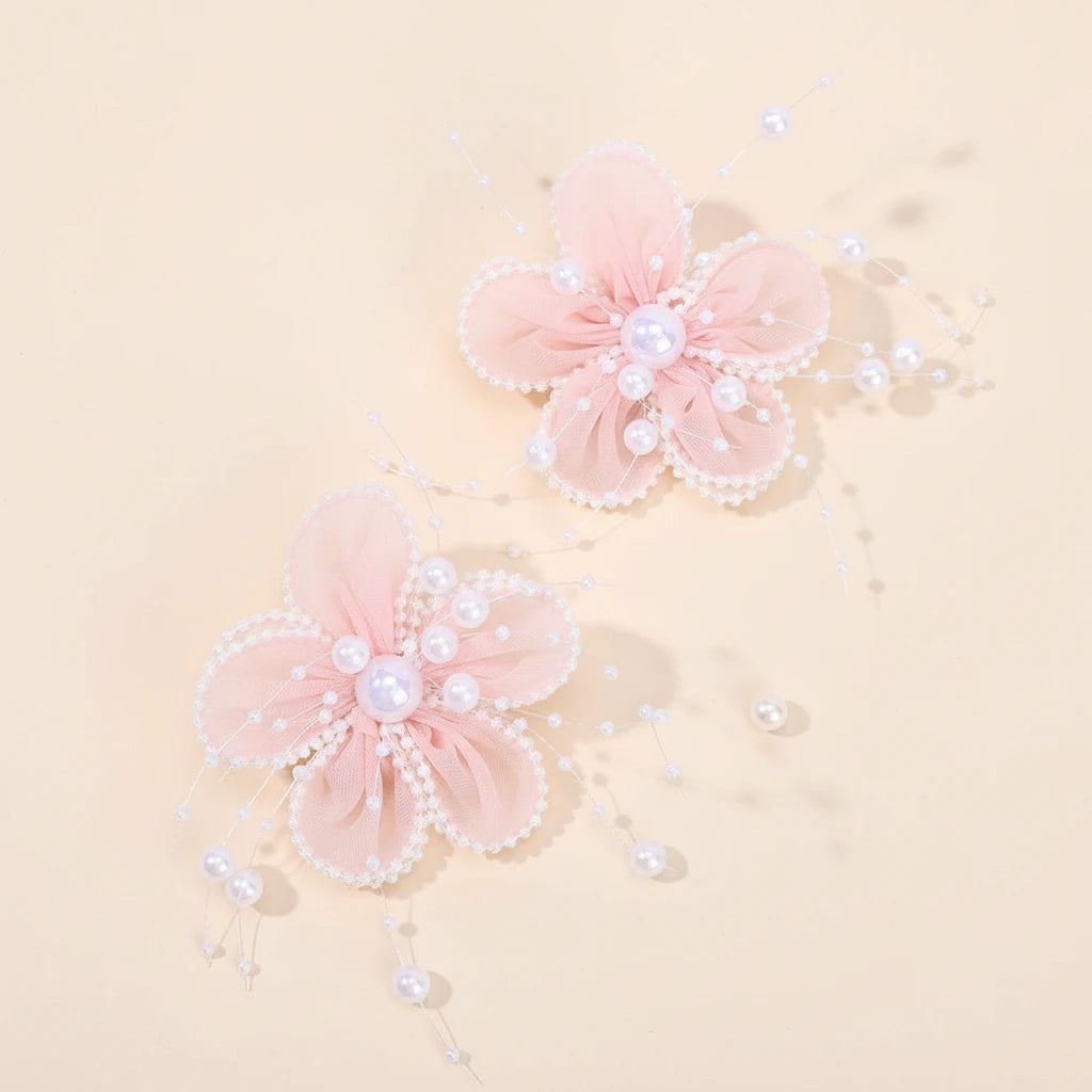 2Pcs Chiffon Floral Hairpins Sweet Flower Coral Fairies Hair Clip Princess BarrettesFor Girl Kids Women Accessories Headwear