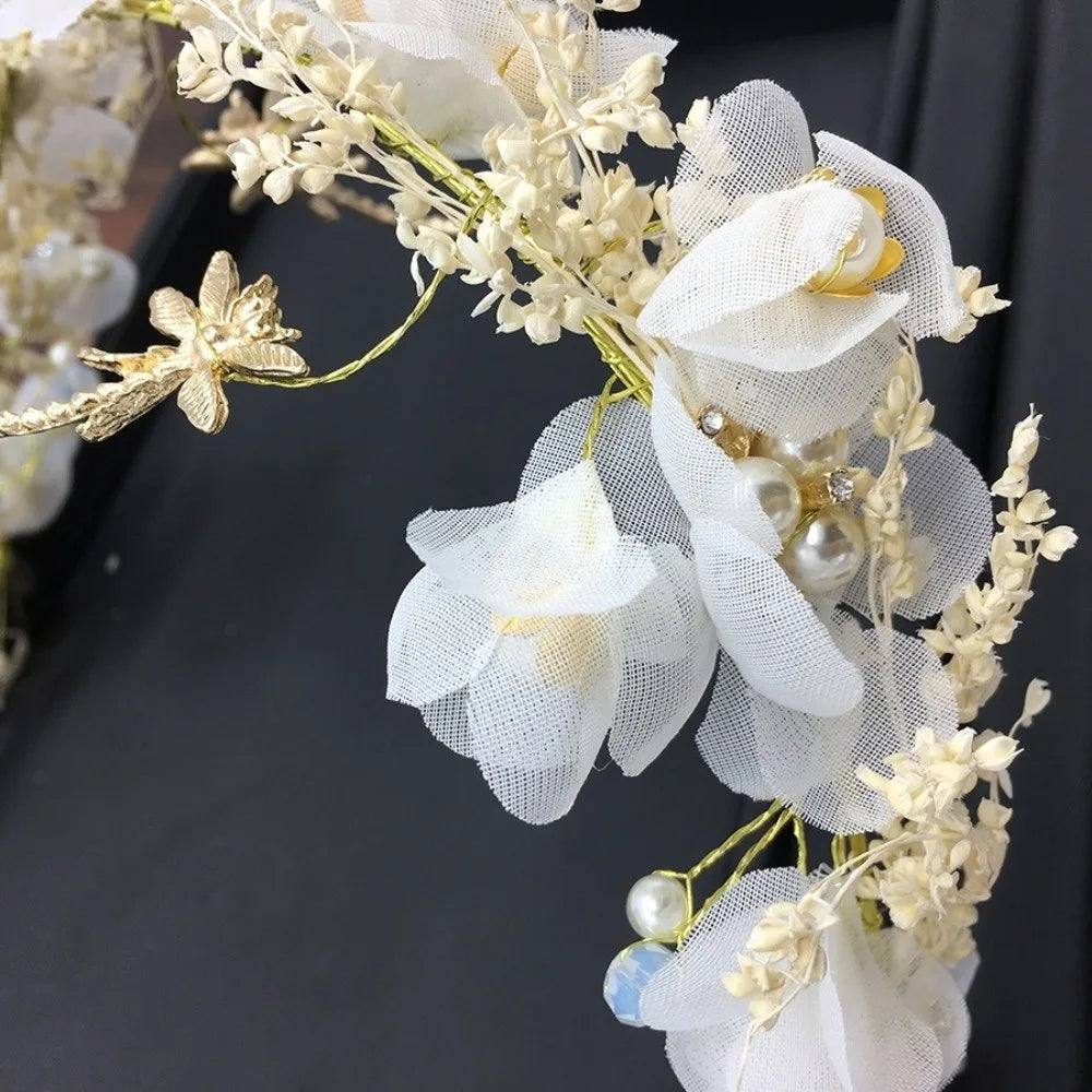 Hair Hoop White Bride Headdress Flower Forest Photography Headband Branch Pearl Wedding Hair Accessories Girls
