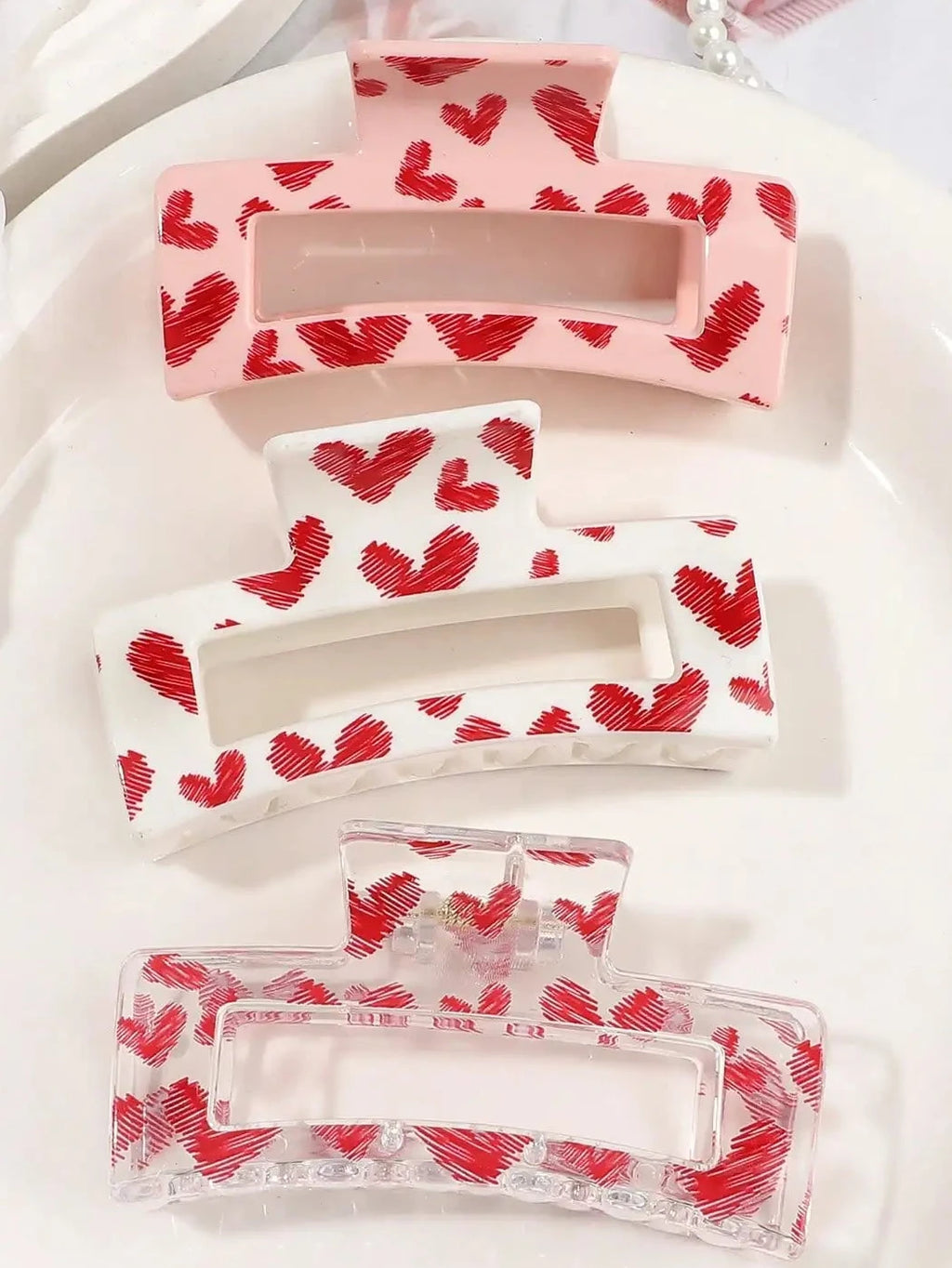 3 x  Pink Love Print  Claw Clips