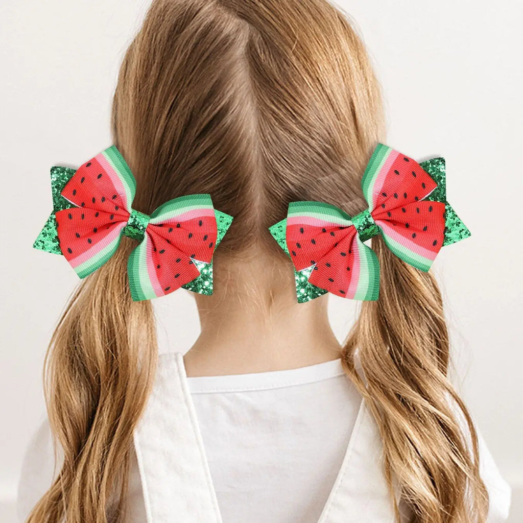 Watermelon Print Hair Bows With Clip Glitter Sequin Hairpin For Girls Children Barrettes Kids Handmade Hairgrip Hair Accessories