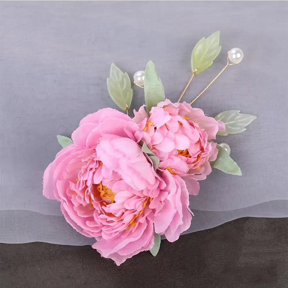 Bridal Wedding Party Hair Styling Pins Barrettes for Women Silk Flower Pearl Hair Clips Bride Headpiece Bridesmaid Flower Brooch
