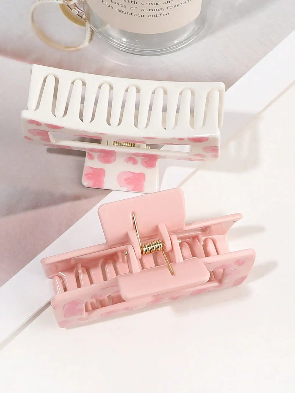 3 x  Pink Love Print  Claw Clips