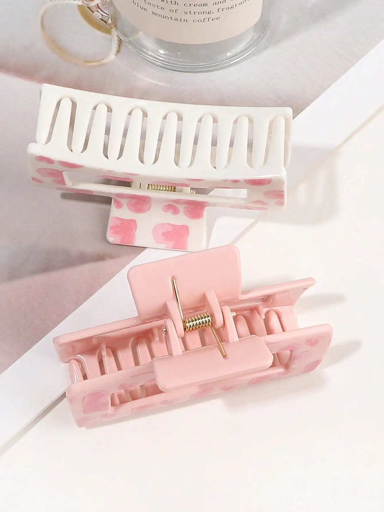 3 x  Pink Love Print  Claw Clips
