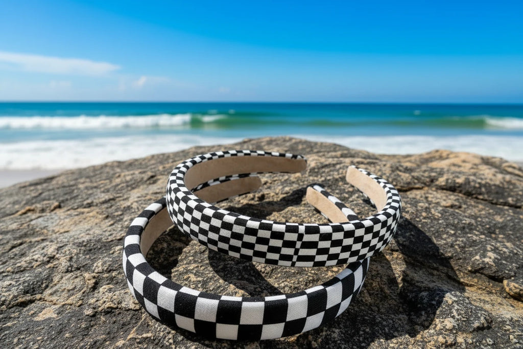 2 Pcs Black White Checkerboard Patterned Hairbands For Women & Girls headbands