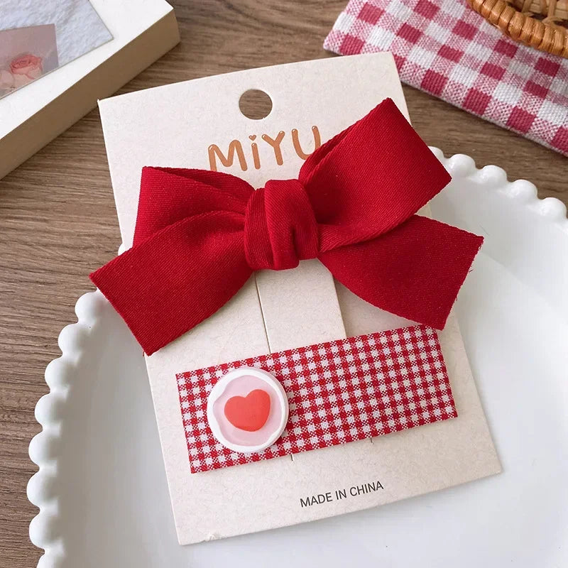 2pcs Red Colour Girl Hair Clip Christmas summer spring Bow Floral Children's Clip Sweet Hair Accessories