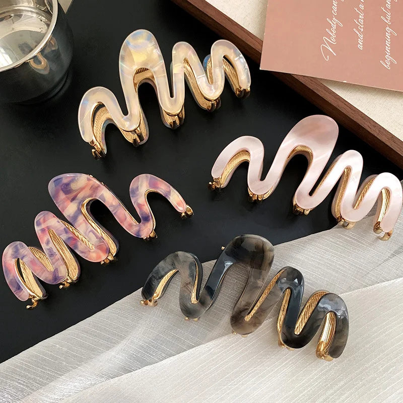 1pc New Acetic Acid claw  Clip High Quality Metal Grip Clip Wave Fashion Hair Grip Women's Premium Sense
