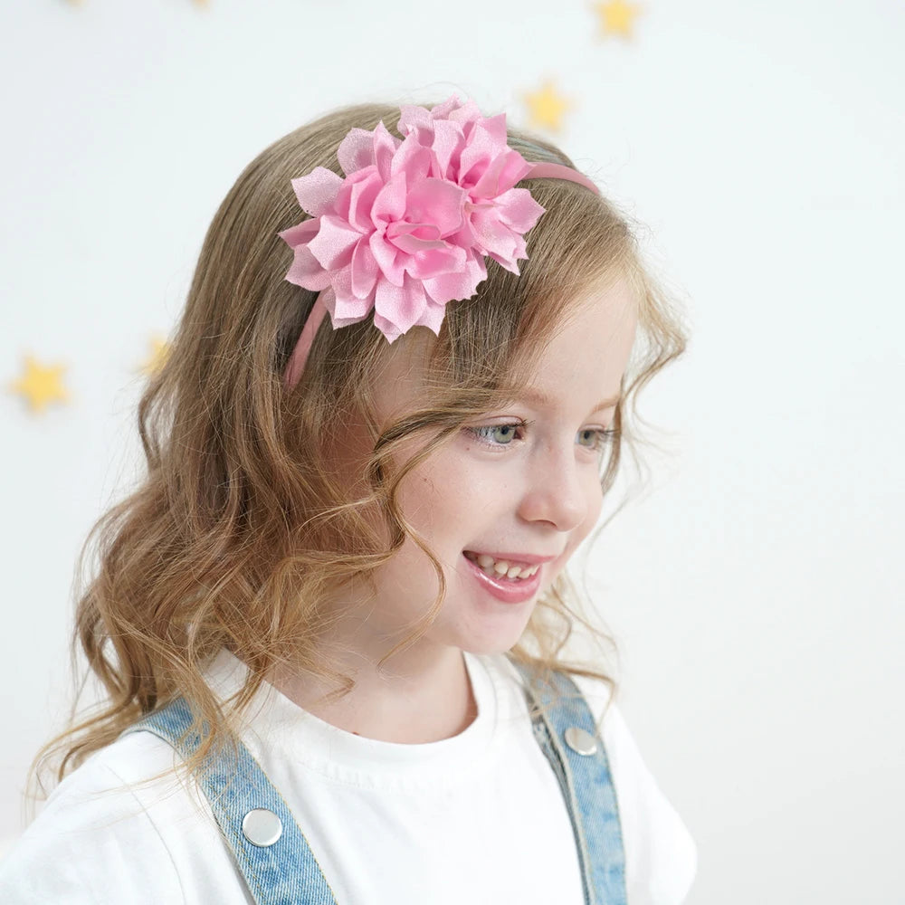 3.7 Inch  Solid Big Flower Headband Hair Band for Children Girls Bows Hair Hoop Grosgrain Ribbon Hair Accessories NEW Handmade