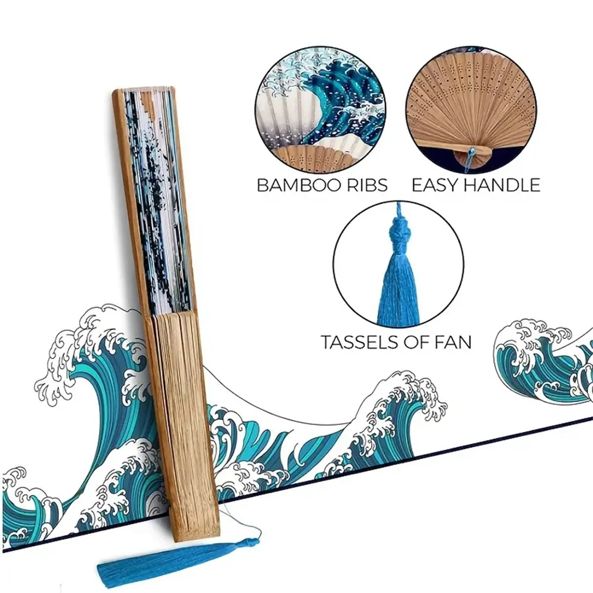 1pc, Japanese Folding Fan Wave Foldable Fan
