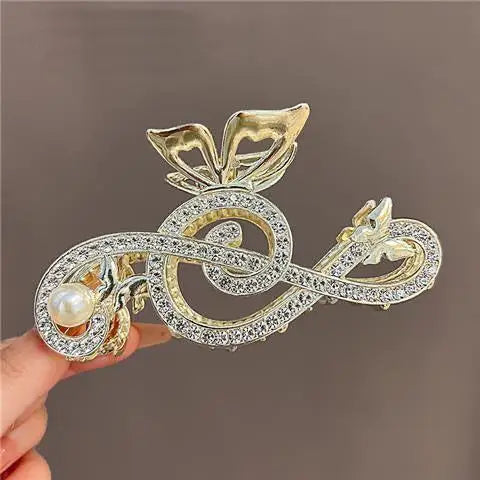 10.5cm metal claw clip ladies  For Women  Ponytail Hair  Hair Clips Ladies Pearl Rhinestone Butterfly Hair Accessories music teacher gift musician