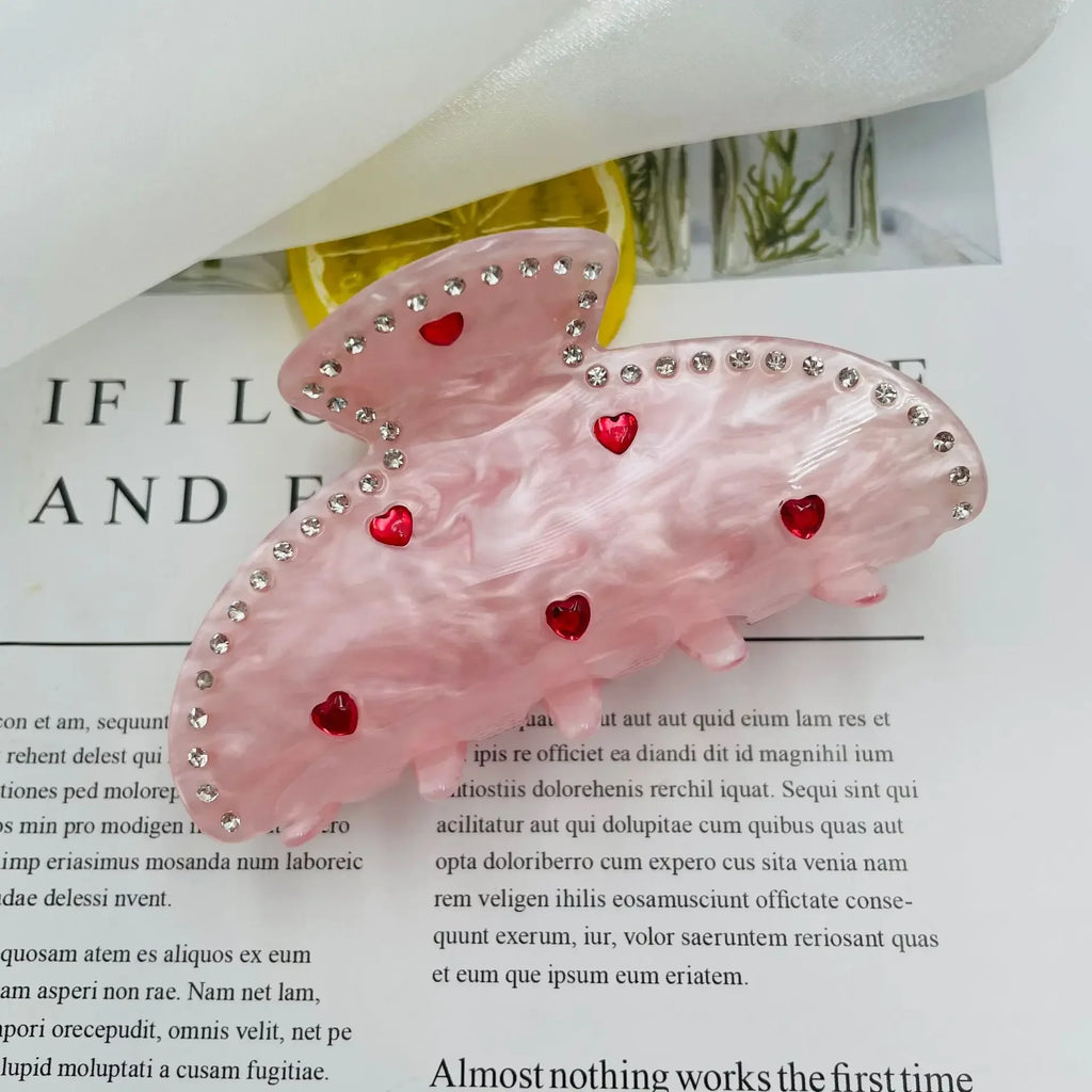 Diamond Heart Pink Hair  Claw  Clip