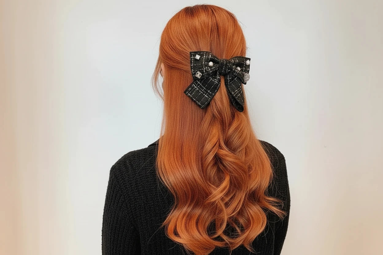 Elegant Plaid Cloth Hairpins Adult Crystal Heart Pearl Luxury Fabric Bow Hair Clip Pin for Girls Women Hair Jewelry Headpiece party’s holidays tweed