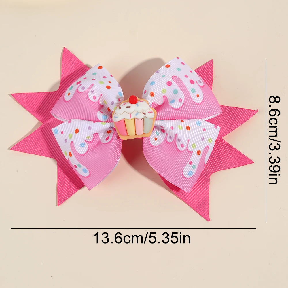 2Pcs Trendy Cream Bow Hair Clips Pink Ribbon Alloy Base Hairpin Sweet Kawaii Dessert Headwear Girls Children's Hair Accessories