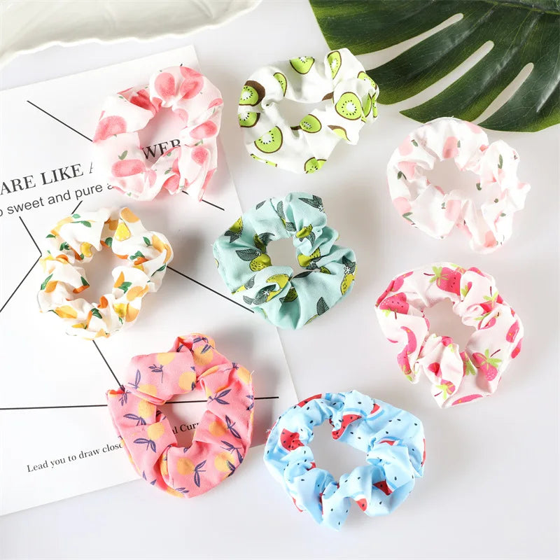 Summer Fruit Pattern Elastic Hair Ties for Women New Trend Scrunchies Ponytail Elastic Hair Bands Hair Accessories
