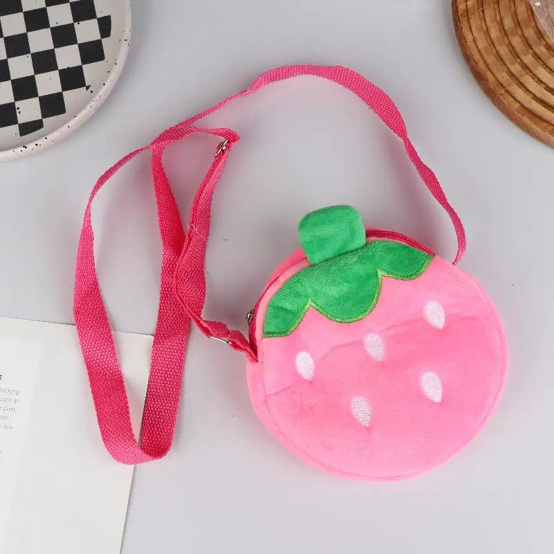 Adorable Cartoon Strawberry Plush Purse Crossbody Bag for Kids, Adults